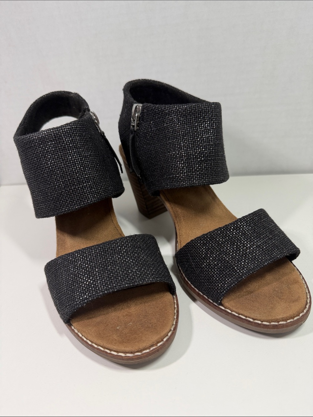 Toms Black Glitter Wide-Strap Block Heel Sandals